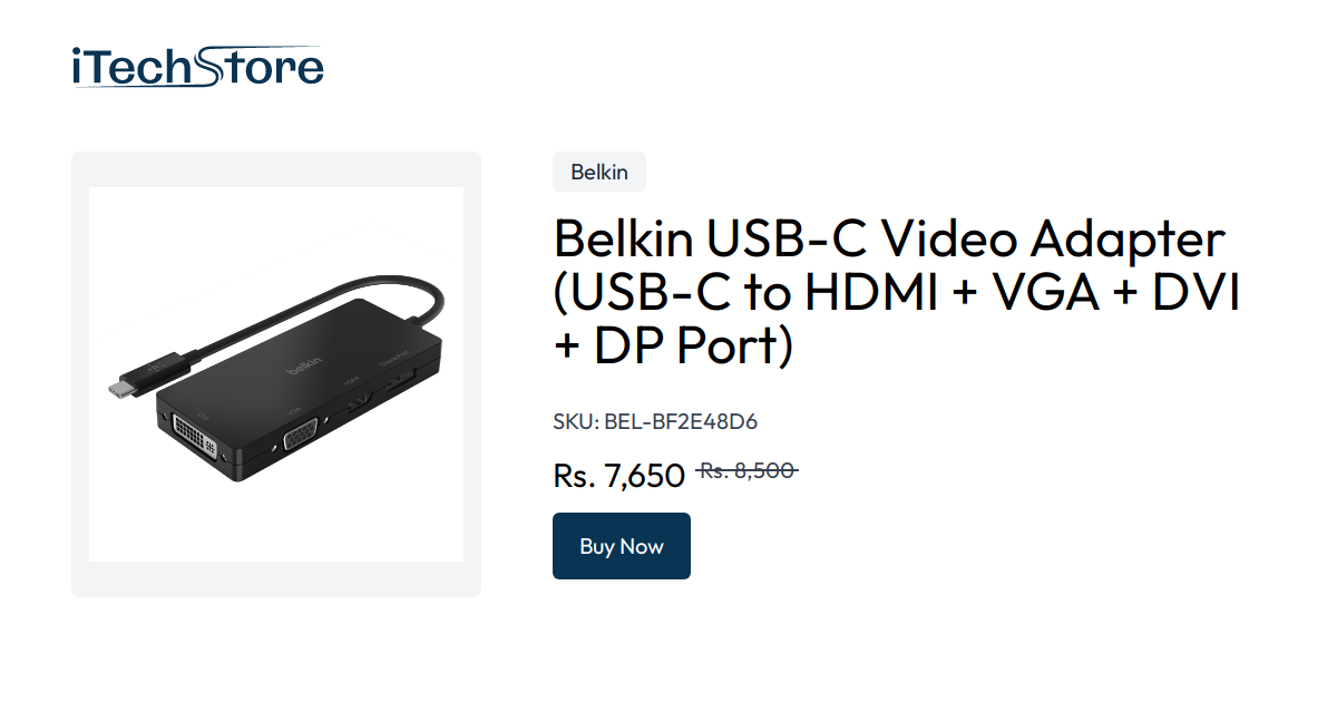 Belkin USBC Video Adapter (USBC to HDMI + VGA + DVI + DP Port) iTechStore