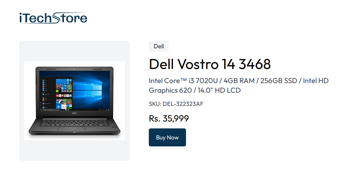 Dell Vostro 14 3468 - Intel Core™ i3 7020U / 4GB RAM / 256GB SSD