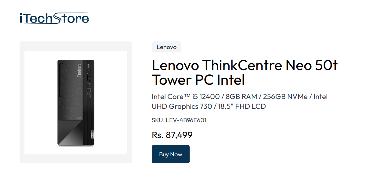 Lenovo ThinkCentre Neo 50t Tower PC - Intel Core™ i5 12400 / 8GB